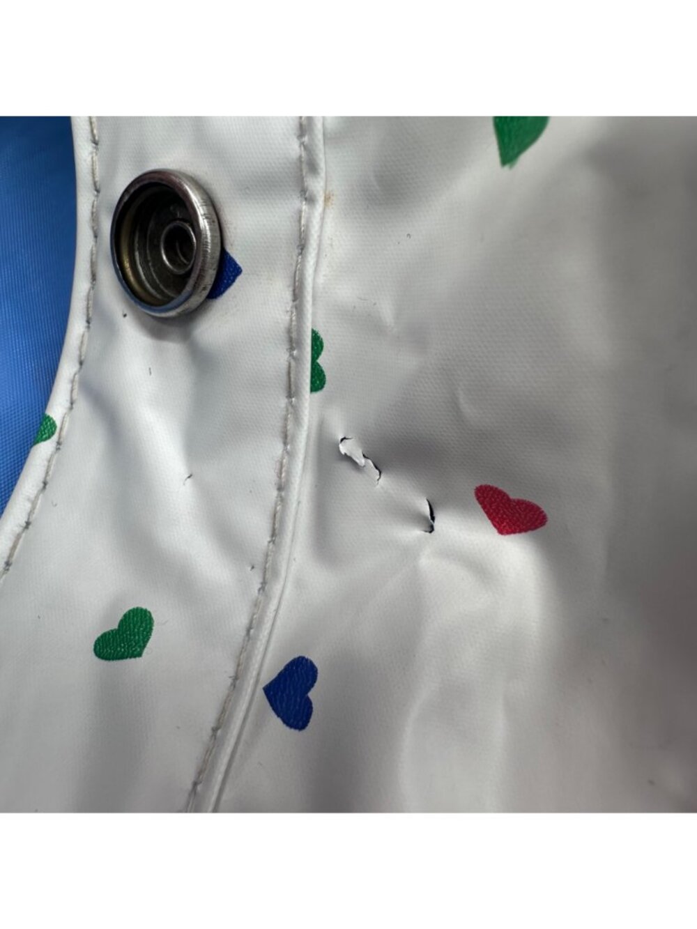 Vintage Girls Reversible Hooded Raincoat Jacket White Heart Blue 80s Size Large - Picture 7 of 13